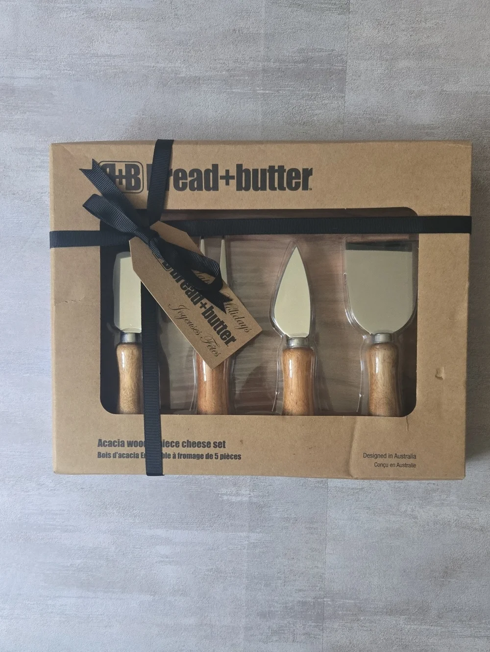 ​B+B (Bread+Butter) Acacia Wood 5 Piece Cheese Set NIB Gift Holiday Charcuterie